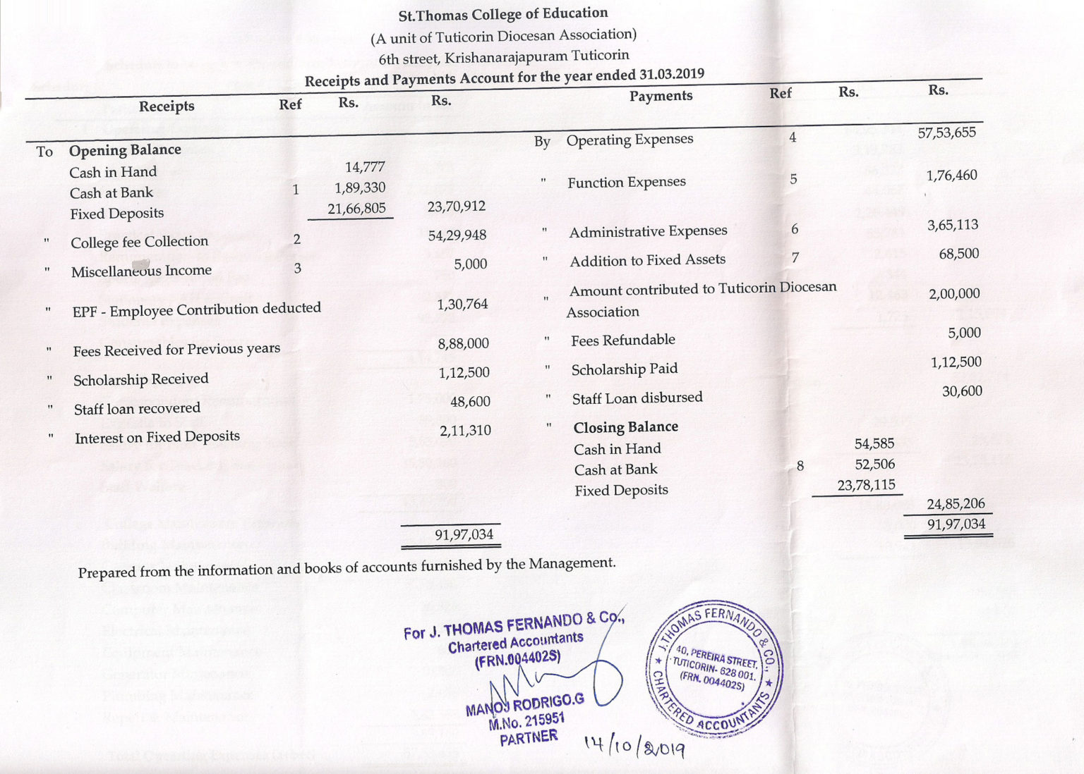 receipt-payment-account-st-thomas-college-of-education